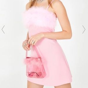 Dolls Kill Pink Fur Mini Dress Size Small